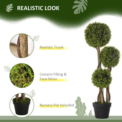 HOMCOM Decorative Artificial Plants Boxwood Ball Topiary Trees in Pot Fake Plants for Home Indoor Outdoor Decor, 90 cm 