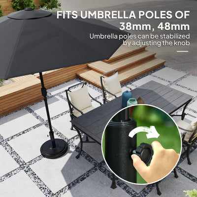 Outsunny 22kg Garden Parasol Base, Round HDPE Sun Umbrella Base, Heavy Duty Outdoor Umbrella Stand for 38mm or 48mm Outdoor Umbrella Poles, Black 