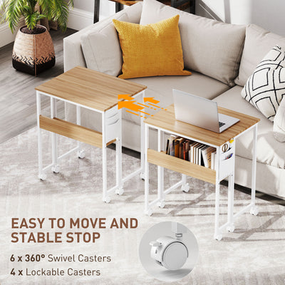 HOMCOM 63 cm Drop Leaf Writing Work Desk - Natural Wood Finish 