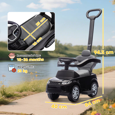 AIYAPLAY Land Rover Discovery Licensed Baby Push Car, 2-in-1 Ride on Car with Push Handle and Safety Guardrail, Black 