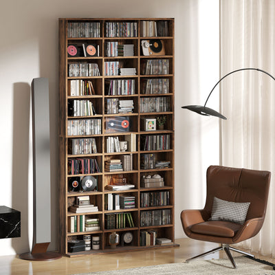 HOMCOM CD Storage Unit with Adjustable Shelves, 102 x 195 cm, Rustic Brown 