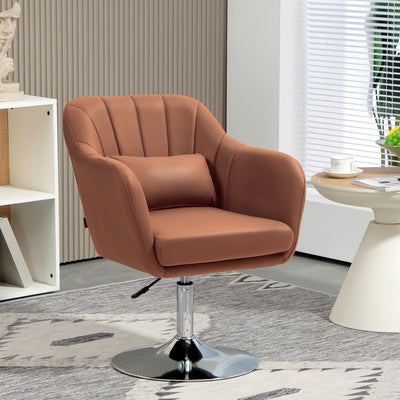 HOMCOM Swivel Microfibre Accent Chair for Living Room Contemporary Vanity Armchair with Adjustable Height Thick Cushion Lumbar Support Armrest for Bedroom Office Brown 
