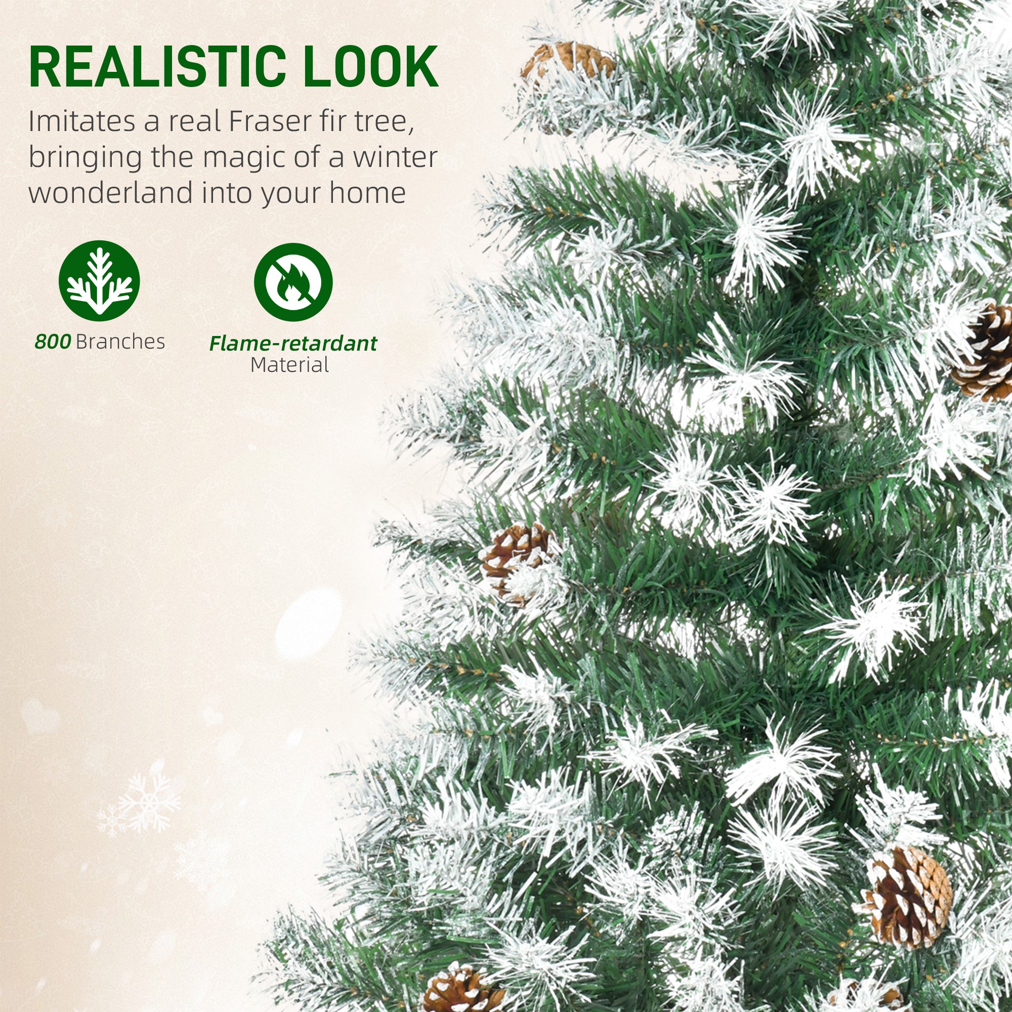 HOMCOM 6FT Artificial Christmas Tree with Pine Cones, Holiday Home Xmas Decoration Automatic Open, Green 