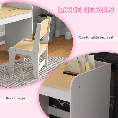 ZONEKIZ Kids Desk and Chair Set for 3-6 Years with Storage Drawer, Study Table and Chair for Children - White 