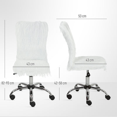 HOMCOM Plush Office Desk Chair, Modern Armless Swivel Vanity Chair with Adjustable Height for Home Office, Bedroom, Living Room, White 