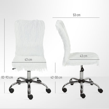 HOMCOM Plush Office Desk Chair, Modern Armless Swivel Vanity Chair with Adjustable Height for Home Office, Bedroom, Living Room, White