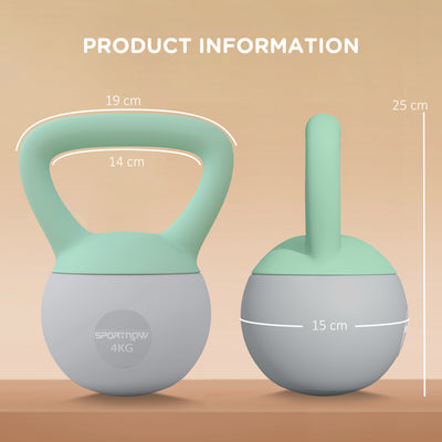 SPORTNOW 2 x 4kg Soft Kettlebell, Kettle Bell with Non-Slip Handle, for Home Gym, Strength Training, Cardio - Grey and Green 