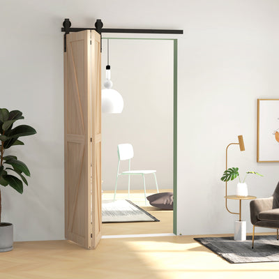 HOMCOM 4FT/122CM Bi-Folding Sliding Barn Door Hardware Track Kit, Heavy Duty Sliding Door Kit for 2 Doors with J Shape Hanger 