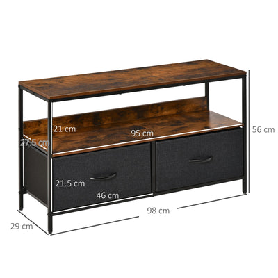 HOMCOM TV Stand Cabinet up to 47-inch, TV Unit with 2 Foldable Linen Drawers, Open Shelf for Living Room, Bedroom, Entertainment Room, Rustic Brown 