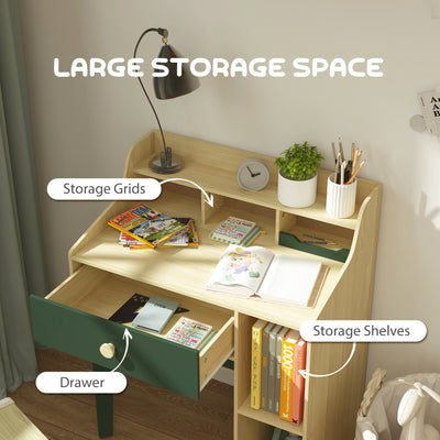 AIYAPLAY Kids Desk and Chair Set with Storage Shelves and Drawer, Green 