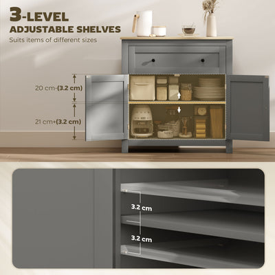 HOMCOM Sideboard Storage Cabinet, Morden Kitchen Cupboard with Adjustable Shelf, Drawer and Double Doors, Sideboard for Living Room, Dining Room, Hallway, Grey 