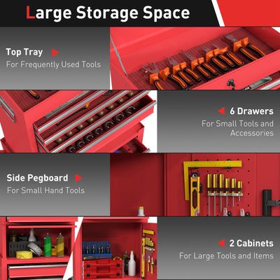 HOMCOM Three-Part Steel Locking Tool Chest - Red 