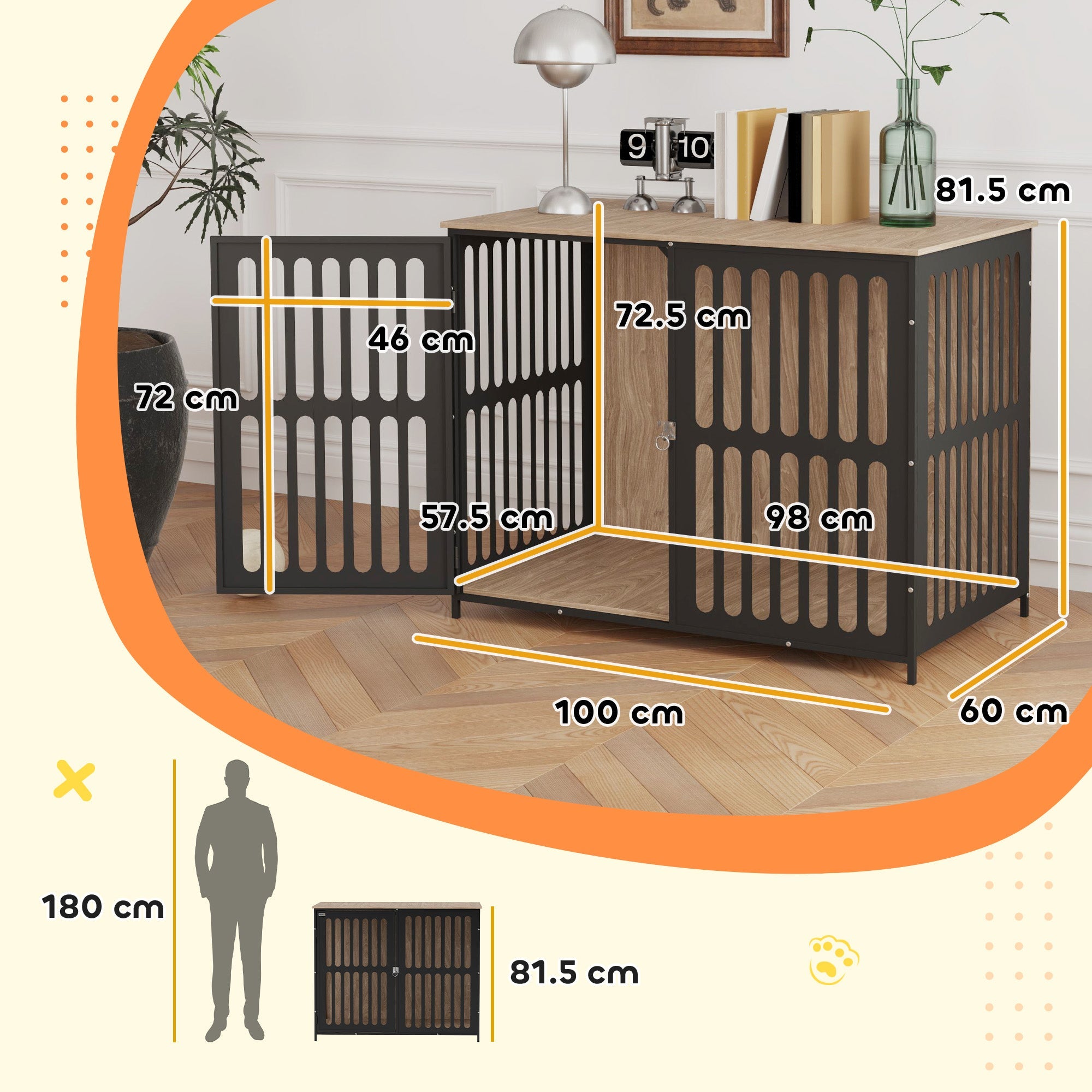 PawHut Dog Crate Furniture with Anti-Chew Resistant Mesh, Anti-Escape Single Door, for Large Dogs, 100 x 60 x 81.5 cm 