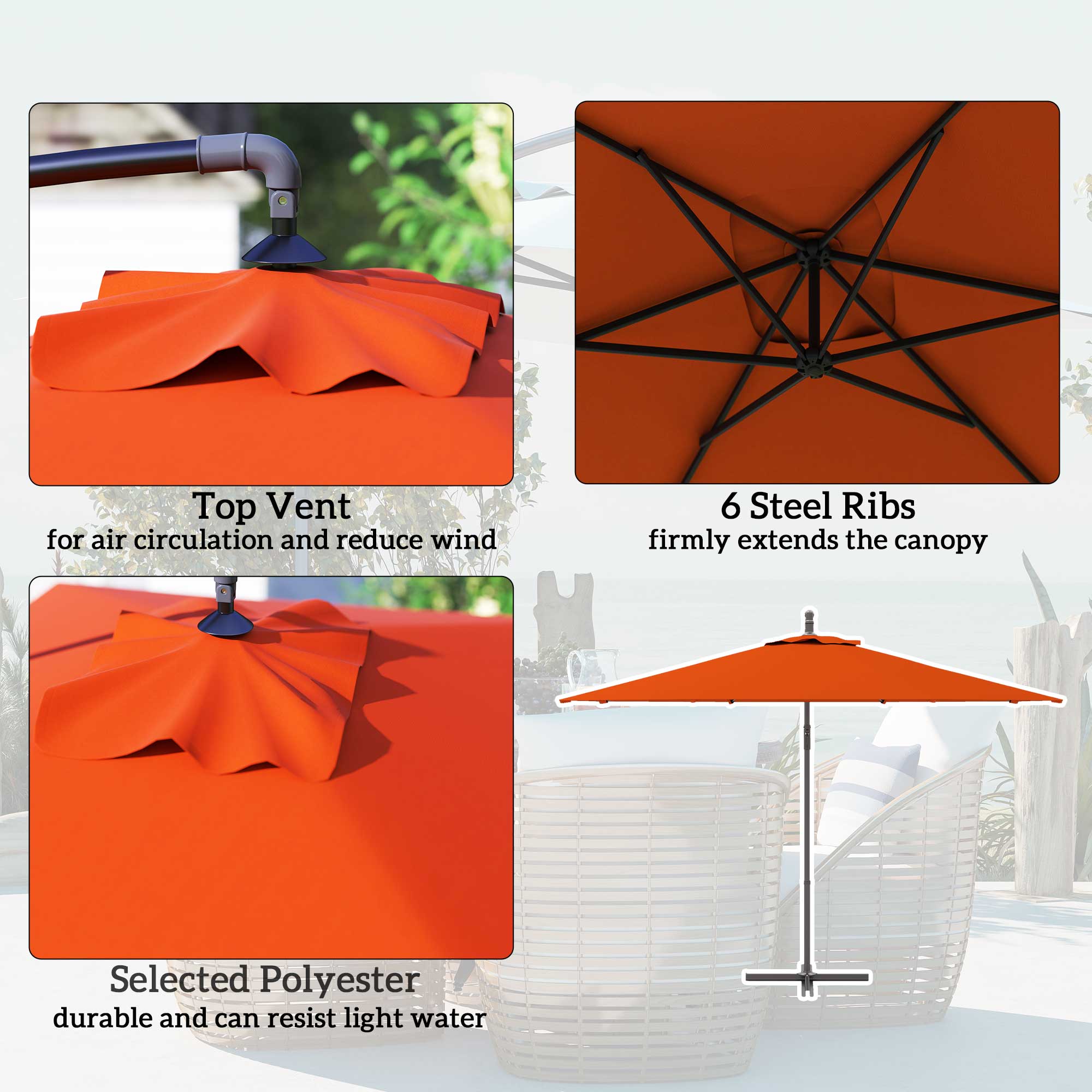 Outsunny 3(m) Cantilever Overhanging Parasol, with Cross Base - Orange 