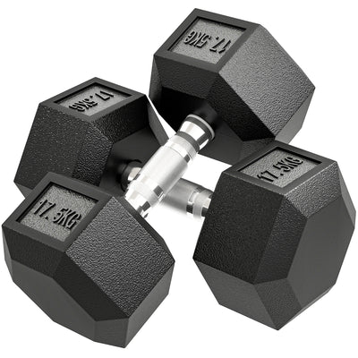 HOMCOM 2x17.5KG Rubber Hex Dumbbell Portable Hand Weights Dumbbell Home Gym 