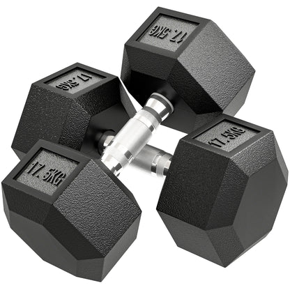 HOMCOM 2x17.5KG Rubber Hex Dumbbell Portable Hand Weights Dumbbell Home Gym