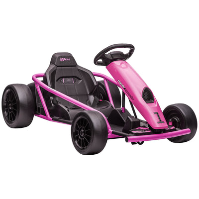 HOMCOM 24V Electric Go Kart for Kids, Drift Ride-On Racing Go Kart with 2 Speeds, for Boys Girls Aged 8-12 Years Old, Pink 