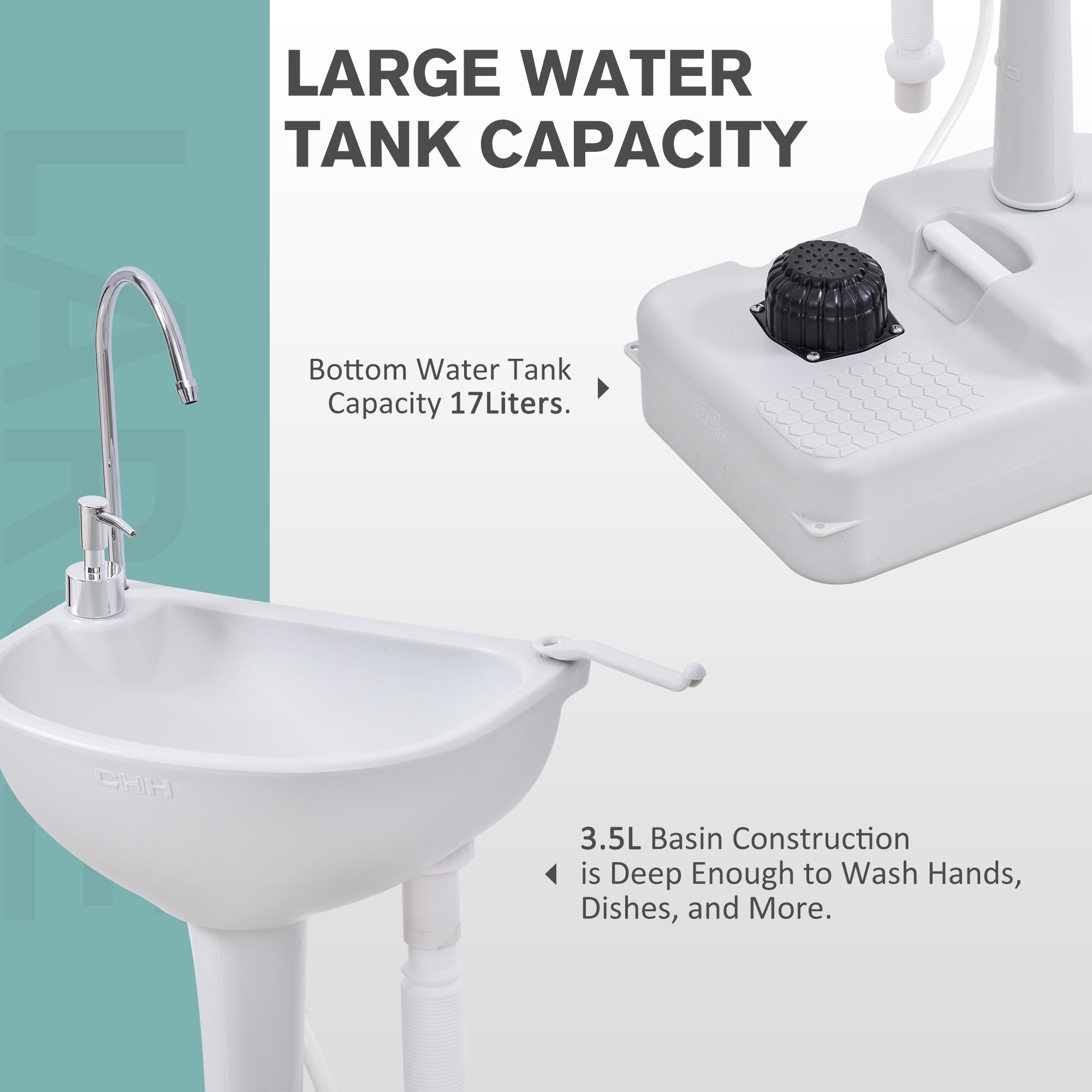 Outsunny Camping Portable Handwash Sink w/ Towel Holder & Soap Dispenser Rolling Wheels Outdoor Drainage Equipment 
