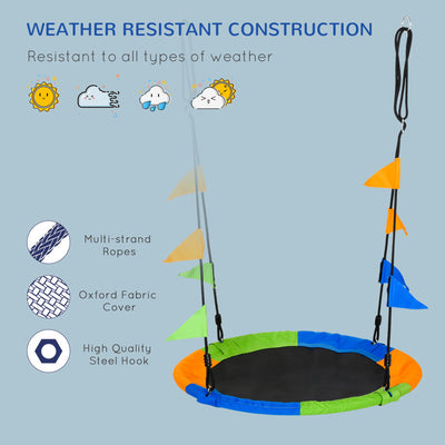 Outsunny Kid Nest Swing Seat Saucer Tree Swing 40 Inch/100cm Adjustable Rope Outdoor Indoor for Kids Over 3 Years Old Multi-Colour 