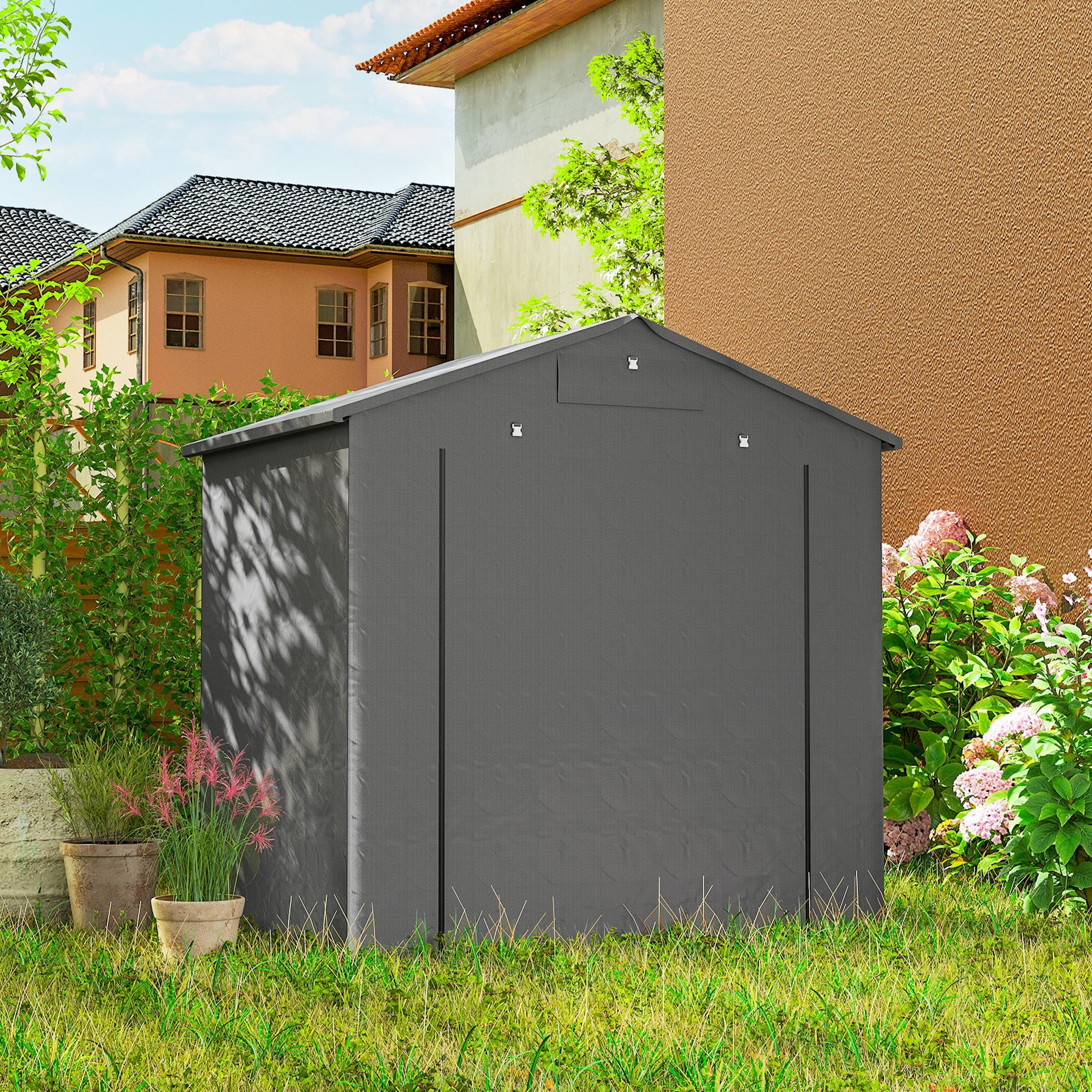 Outsunny 6 x 4 ft Outdoor Garden Storage Shed, Waterproof Bike Tent with Vent and Roll-Up Zipper Door 