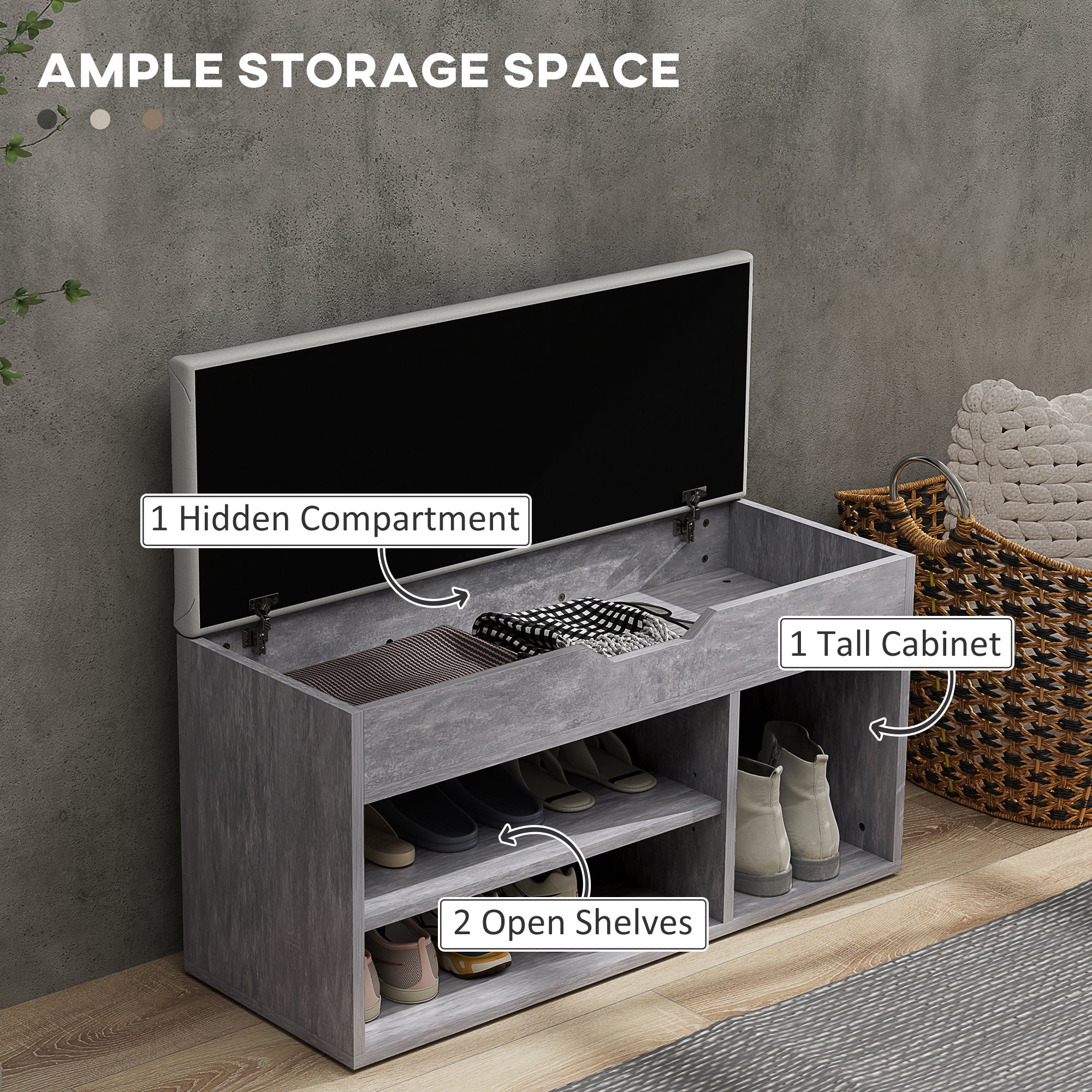 HOMCOM Shoes Cabinet Bench Hidden Storage Padded Seat Organiser Footwear Rack Hallway Grey Wood Grain 