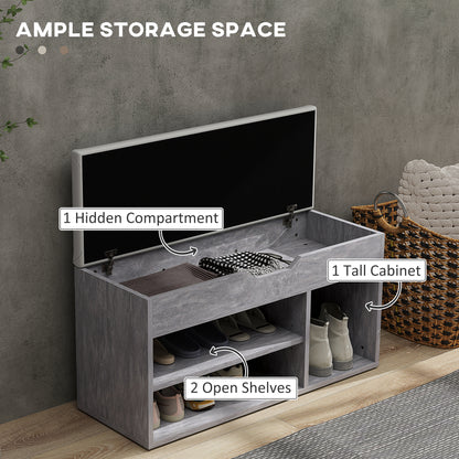 HOMCOM Shoes Cabinet Bench Hidden Storage Padded Seat Organiser Footwear Rack Hallway Grey Wood Grain 