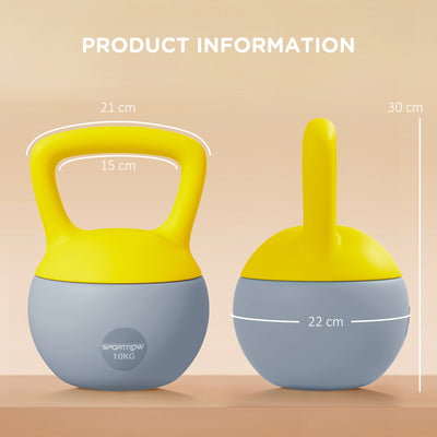 SPORTNOW Soft Kettlebell, 10kg Kettle Bell with Non-Slip Handle for Home Gym Weight Lifting and Strength Training, Yellow and Grey 