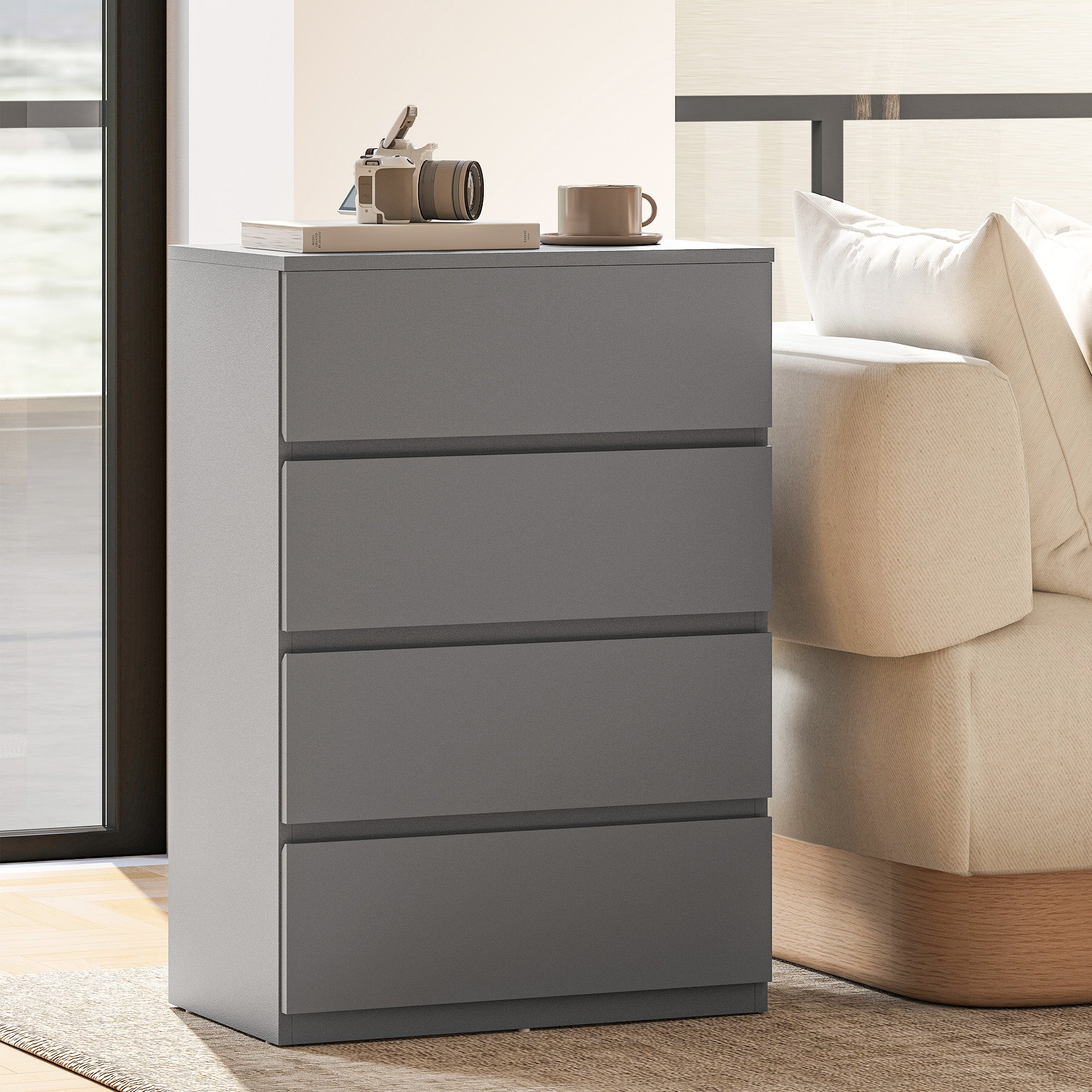 HOMCOM Chest of Drawers, 4-Drawer Storage Cabinets, Modern Dresser, Storage Drawer Unit for Bedroom 
