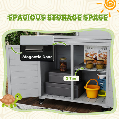 PawHut Wooden Tortoise House with Storage Cabinet, Openable Top, Lamp Holder, Transparent Observation Windows, Light Grey 