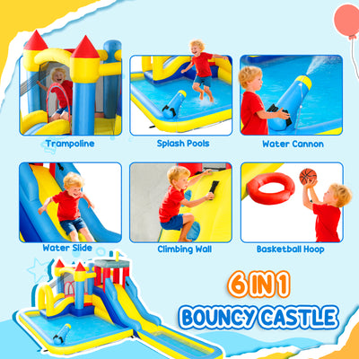 AIYAPLAY Inflatable Bouncy Castle, Kids Water Bounce House 6 in 1 with 550W Blower, 2 Slides for Garden, Party, Outdoor Indoor 