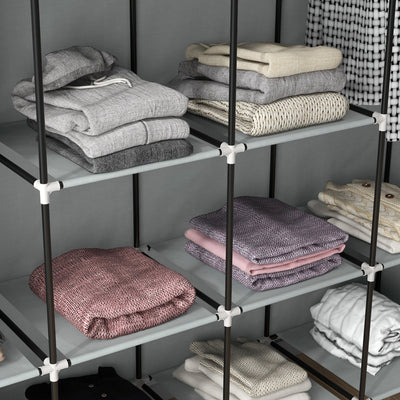 HOMCOM Fabric Wardrobe for Bedroom, Portable Cloth Wardrobe with 10 Compartments, 2 Hanging Rails and 4 Fabric Drawers, 166 x 42.5 x 169.5cm, Dark Grey 