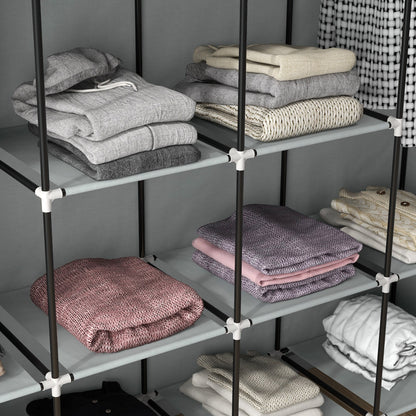 HOMCOM Fabric Wardrobe for Bedroom, Portable Cloth Wardrobe with 10 Compartments, 2 Hanging Rails and 4 Fabric Drawers, 166 x 42.5 x 169.5cm, Dark Grey 