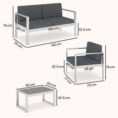 Outsunny 4 Seater Garden Furniture Set, Extra Wide Deep Garden Sofa Set with Olefin Cushions, Brushed Aluminium Frame, Dark Grey 