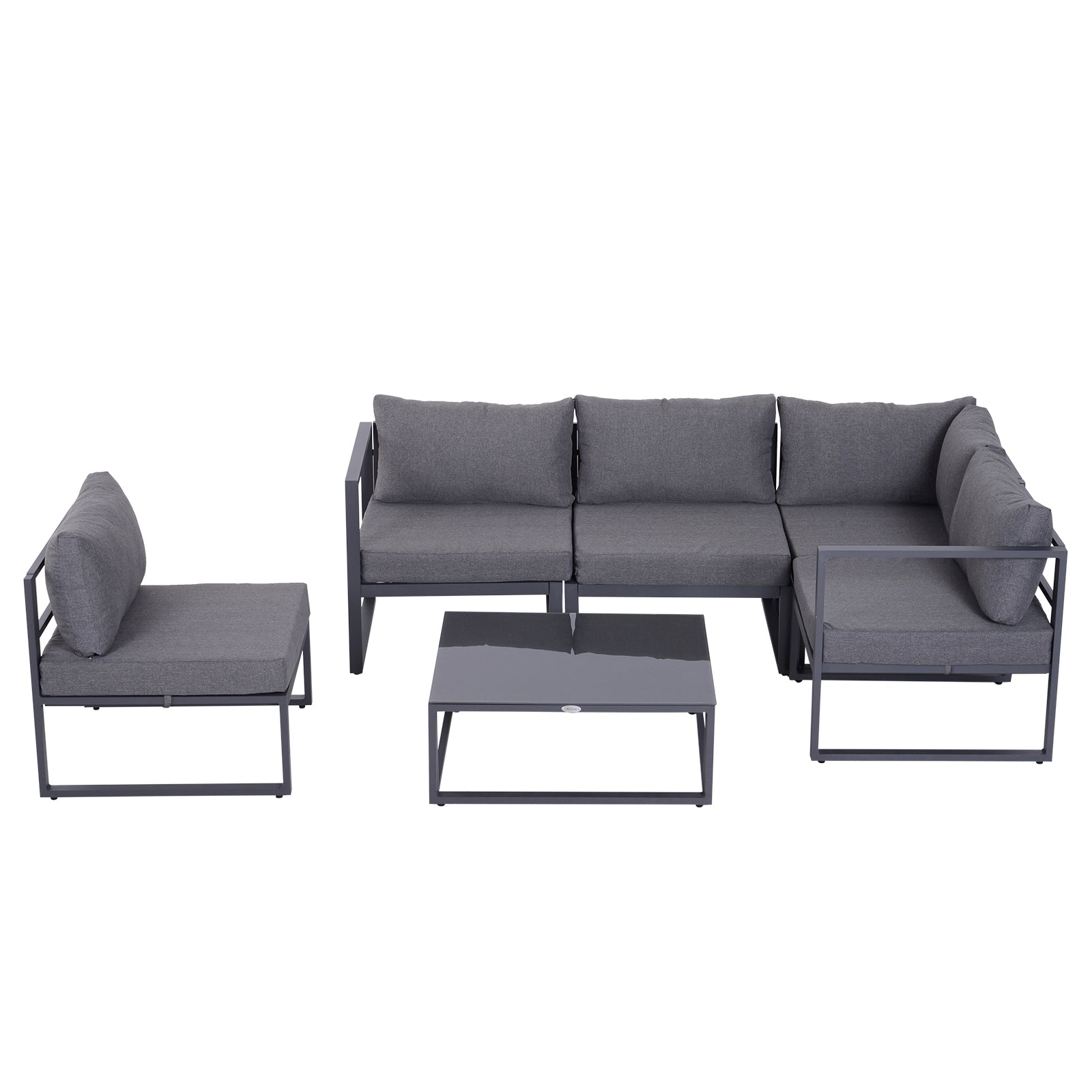 Outsunny 6 PCs Outdoor Indoor Sectional Corner Sofa Set Thick Padded Cushions Aluminium Frame 5 Seaters 1 Coffee Table Grey 