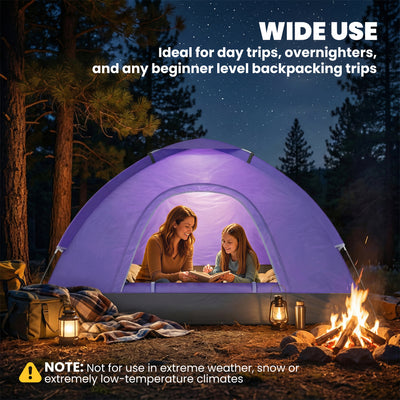 Outsunny 2 Person Camping Tent, Dome Tent with Zipped Doors, Storage Pocket, Portable Handy Bag, Light Purple 
