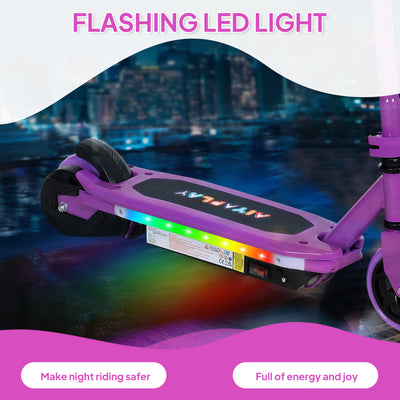 AIYAPLAY Electric Scooter for Ages 6-14, with Colourful Light and Electric Brake, Electric Scooter E Scooter, Up to 10 KM/H & 8 KM, Purple 