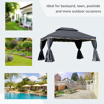 Outsunny 3 x 4m Aluminium Garden\'c2\'a0Gazebo, Marquee Canopy Shelter Pavilion Party Tent with Nets and Curtains for Garden and Deck, Black 