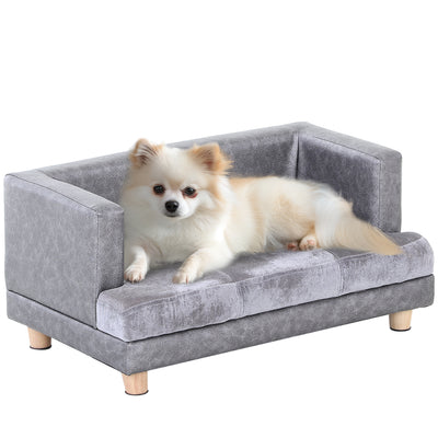 PawHut Dog Sofa Bed for Small-Sized Dogs, Elevated Pet Chair with PU Cover, Soft Cushion, Cat Couch Lounger with Anti-slip Legs - Grey 
