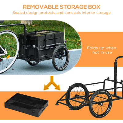 HOMCOM Steel Trailer for Bike, Bicycle Cargo Trailer with 65L Foldable Storage Box and Safe Reflectors, Max Load 40KG, Black 