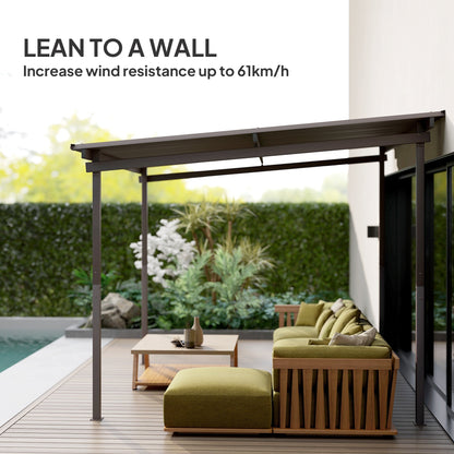 Outsunny 3 x 3(m) Garden Pergola with Waterproof Metal Roof, Lean to Pergola Hardtop Gazebo, Wind-resistant Outdoor Sun Shade, Easy to Assemble 