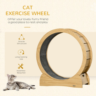 PawHut 30" Wooden Cat Running Wheel with Brake, Natural Wood Finish 