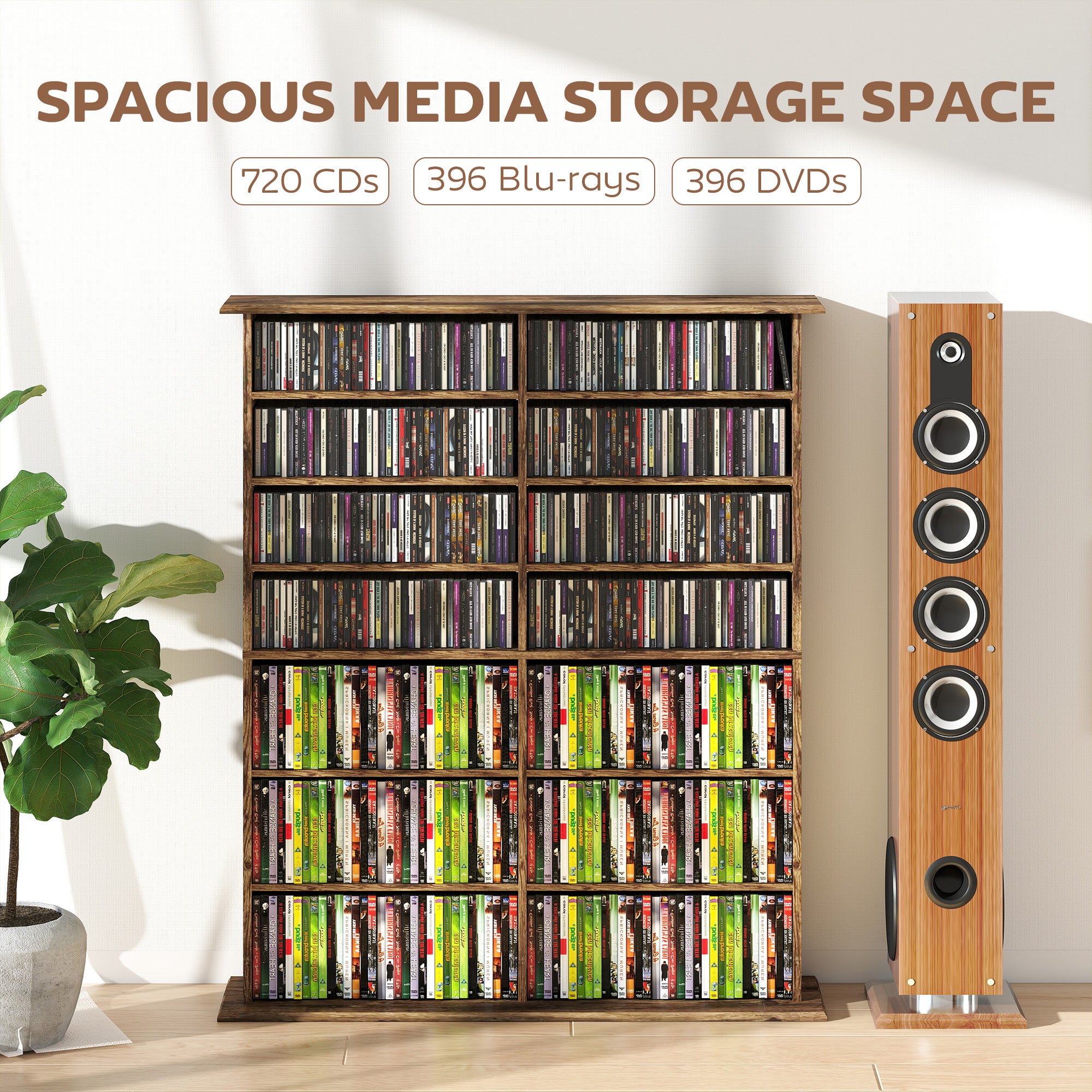 HOMCOM 16-Compartment Media Shelf - Rustic Brown 