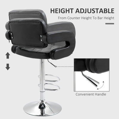 Set of 2 PU Leather Upholstered Swivel Bar Stool, Height Adjustable Barstool with Back, Armrest, Footrest for Kitchen 