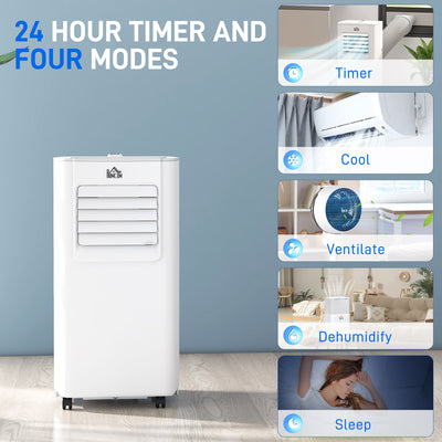 HOMCOM 5000 BTU Portable Air Conditioner, 4-in-1 Air Conditioning Unit, Dehumidifier, Cooling Fan with Remote Control, 2 Speeds, 24H Timer, Window Venting Kit, 12m², R290, A Energy Efficiency 