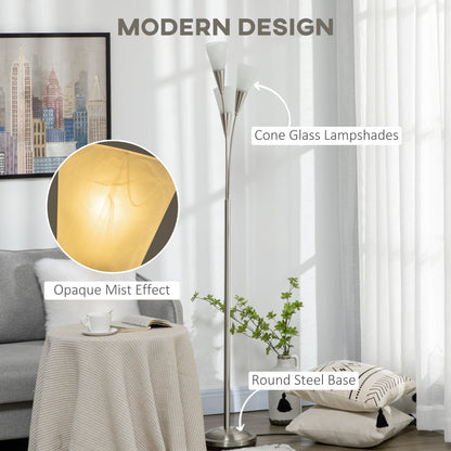 HOMCOM 3-Light Upright Floor Lamps for Living Room, Modern Standing Lamp for Bedroom with Steel Base, Bulb not Included, Silver 