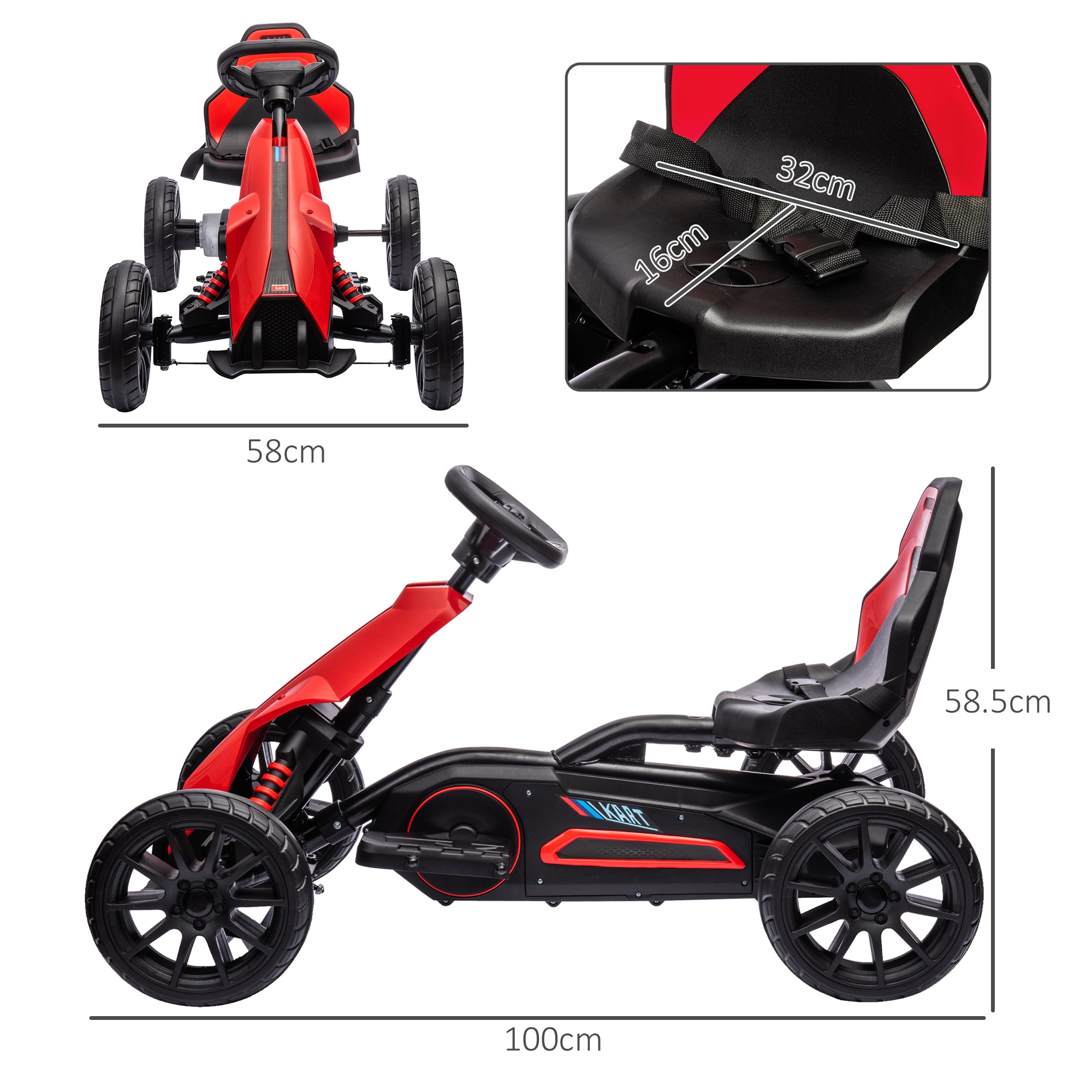 HOMCOM 12V Electric Go Kart for Kids, Ride-On Racing Go Kart with Forward Reversing, Rechargeable Battery, 2 Speeds, for Boys Girls Aged 3-8 Years Old - Red 