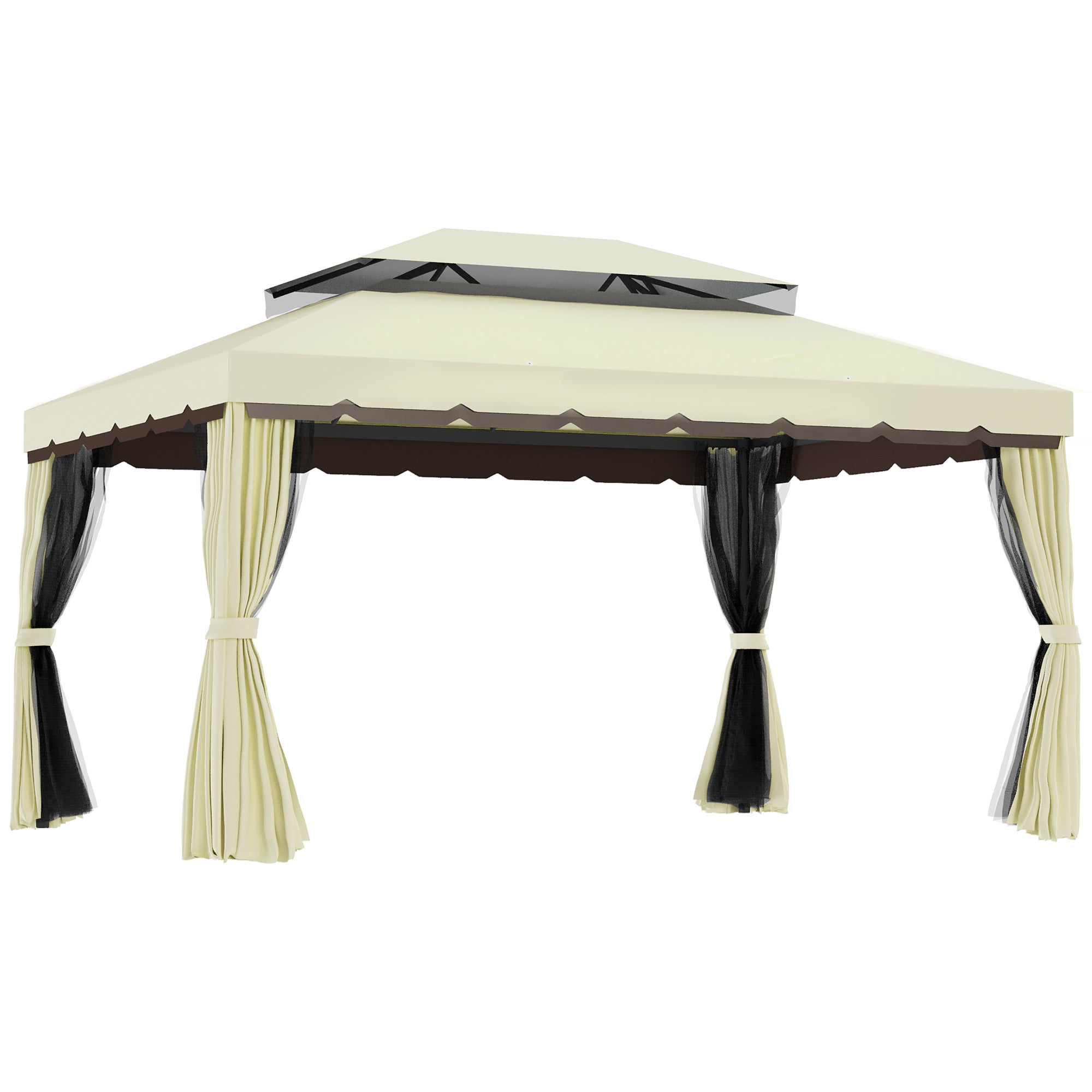 Outsunny 4 x 3 m Aluminum Garden Gazebo, Double Roof Outdoor Gazebo Canopy Shelter with Netting & Curtains for Garden, Lawn, Backyard and Deck, Cream 