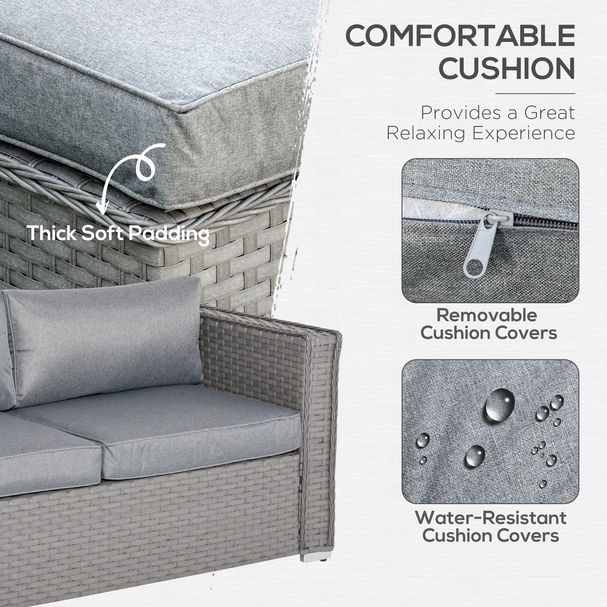 Outsunny 5 PCs PE Rattan Wicker Corner Sofa Set Bonzer Outdoor Conservatory Furniture Lawn Patio Tea Table Footstool w/ Cushion - Grey 