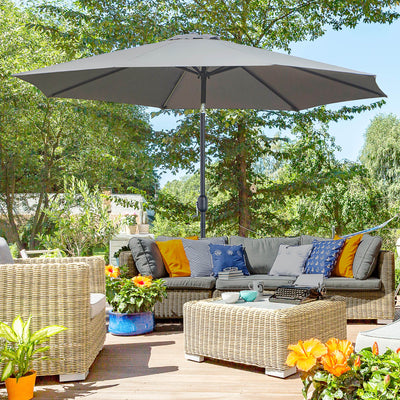Outsunny 3(m) Tilting Parasol Garden Umbrellas, Outdoor Sun Shade with 8 Ribs, Tilt and Crank Handle for Balcony, Bench, Garden, Dark Grey 