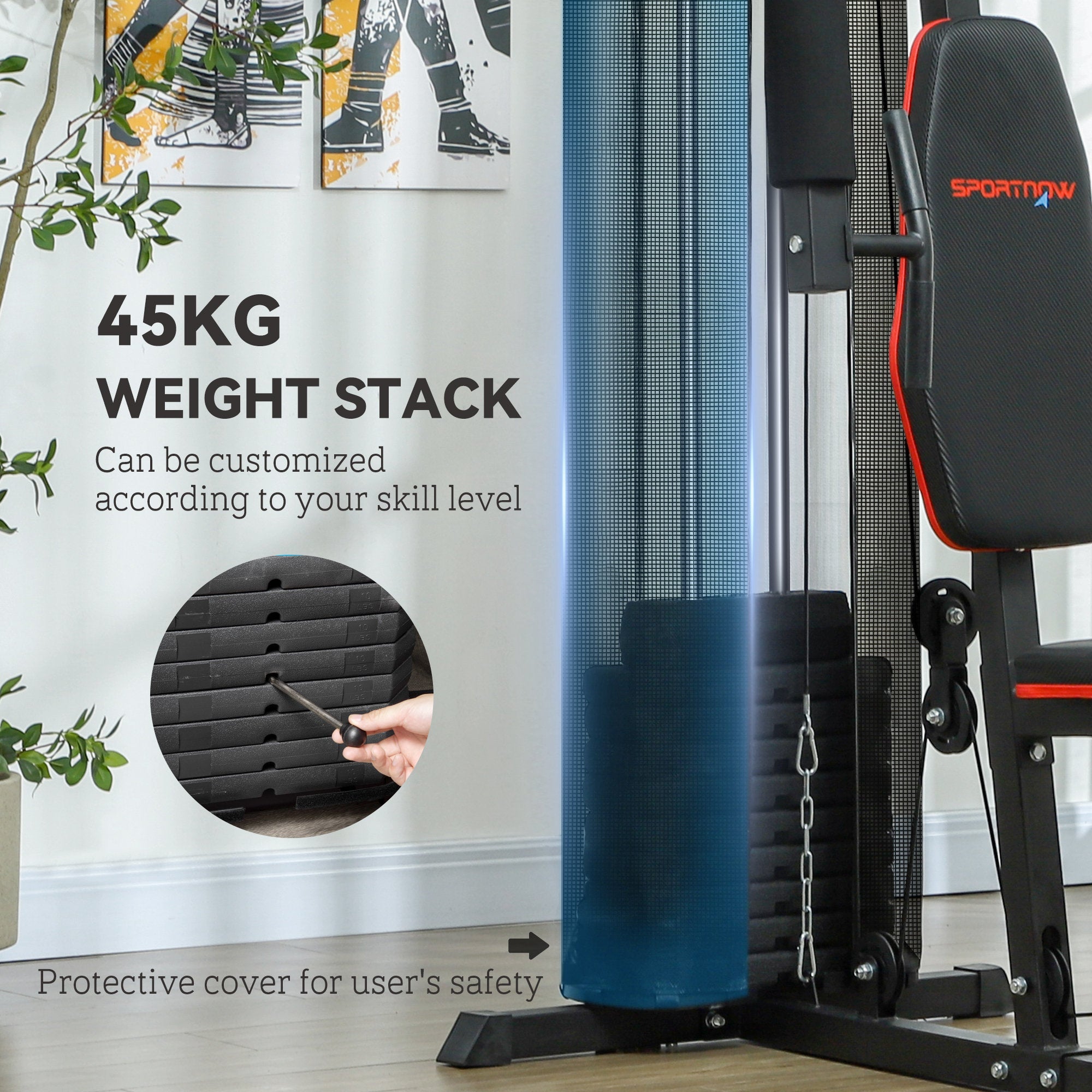 SPORTNOW Weights Machine, Multi Gym with 45kg Weight Stack, Compact Home Gym Leg Press Machine for Full Body Training 
